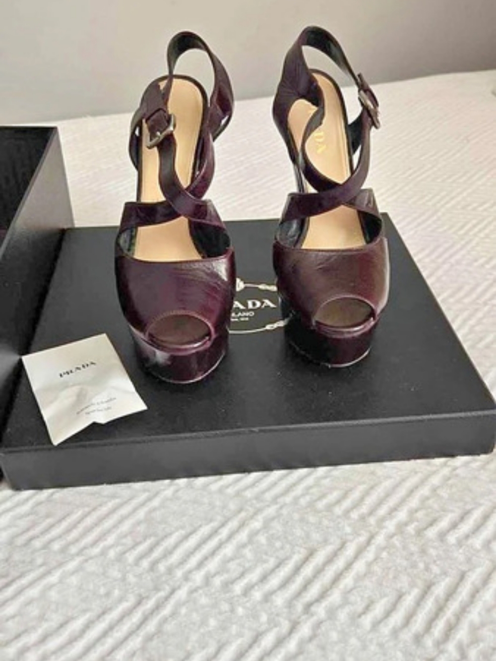 Prada Crisscross Platform Block Heel Sandals Black EU 37
